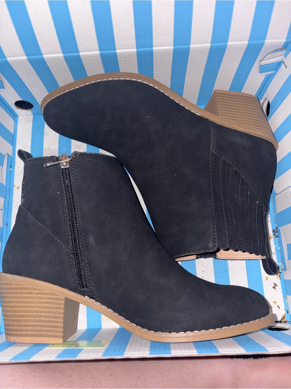 Draper James Black Suede Ankle Booties with Stacked Heel